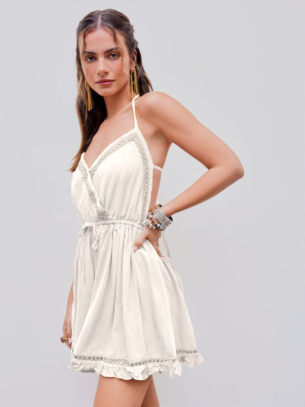 Lässiges Elegantes Weißes Kleid Mit Textur