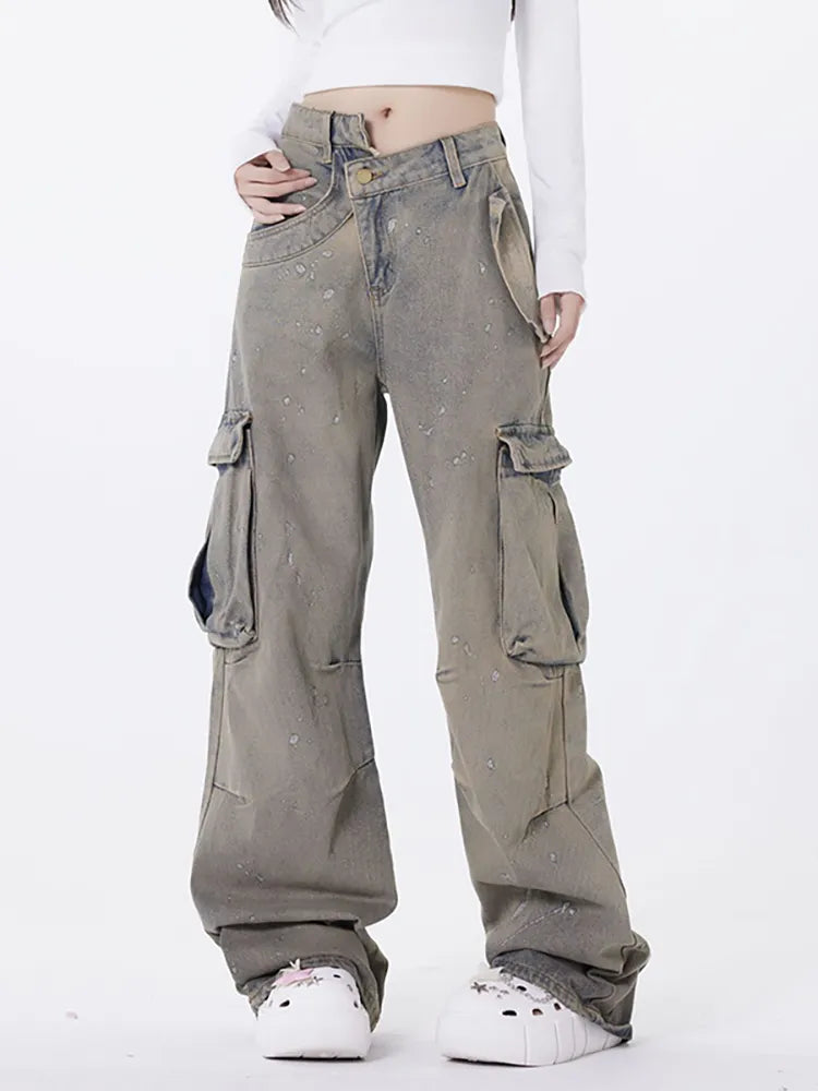 Asymmetrische gewaschene Retro Jeans