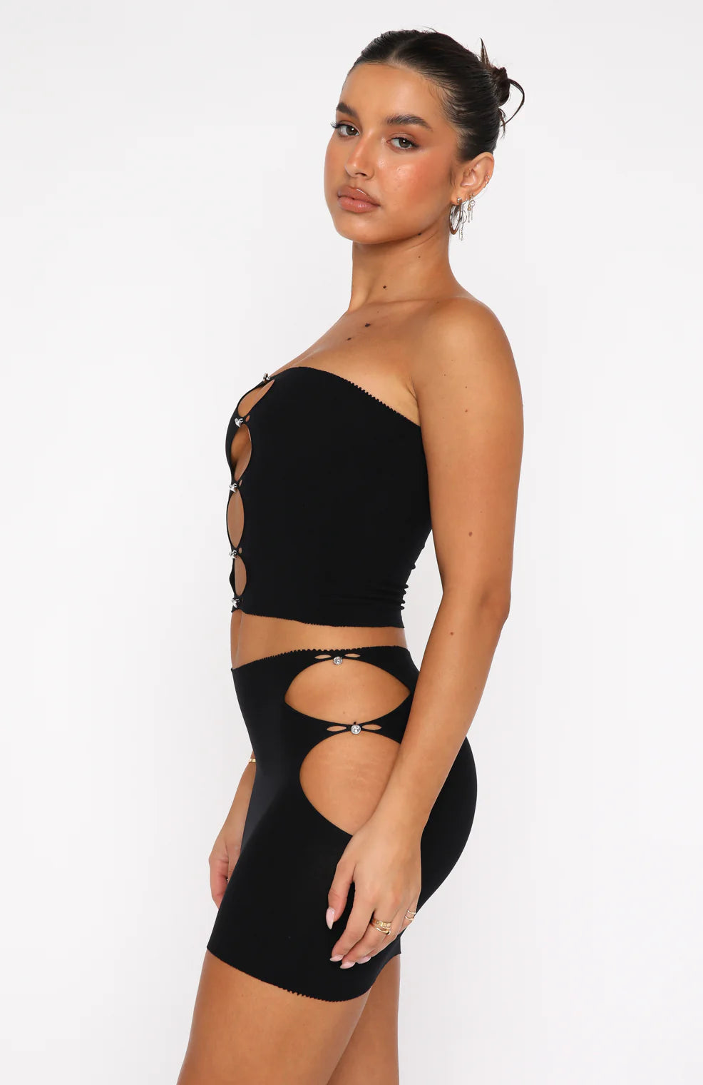 Trägerloses Crop-Top mit Bandeau-Ausschnitt in Schwarz