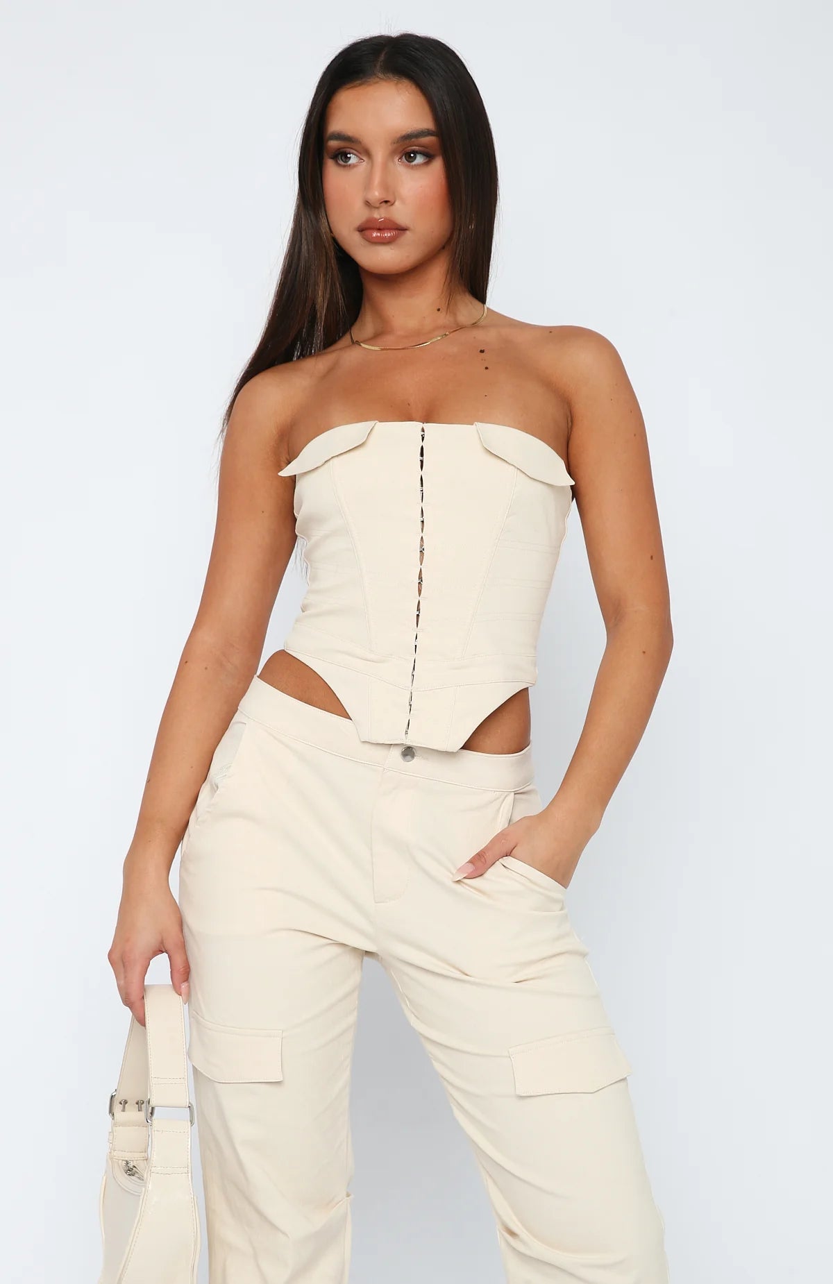 Bustier mit Reißverschluss in Beige