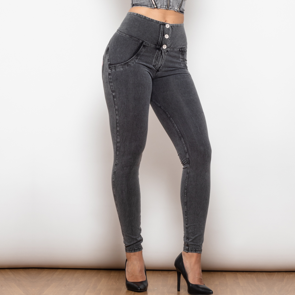 Graue Enge Jeans mit hoher Taille