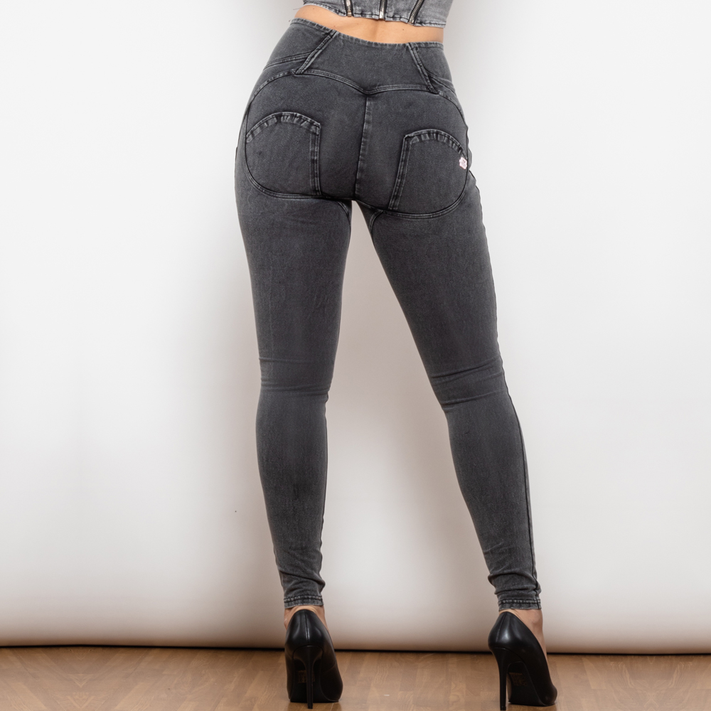 Graue Enge Jeans mit hoher Taille