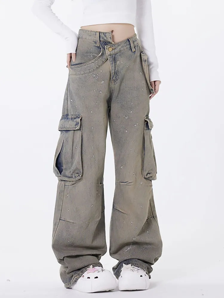 Asymmetrische gewaschene Retro Jeans