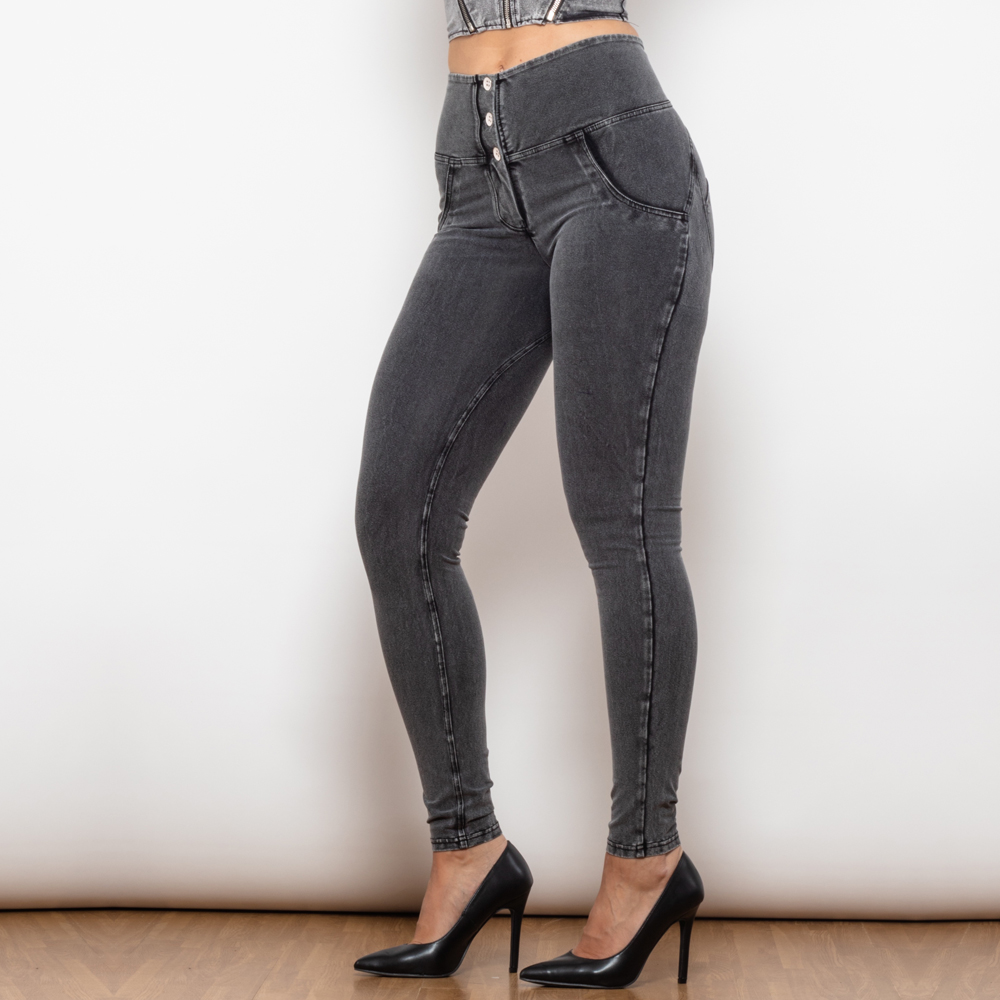 Graue Enge Jeans mit hoher Taille