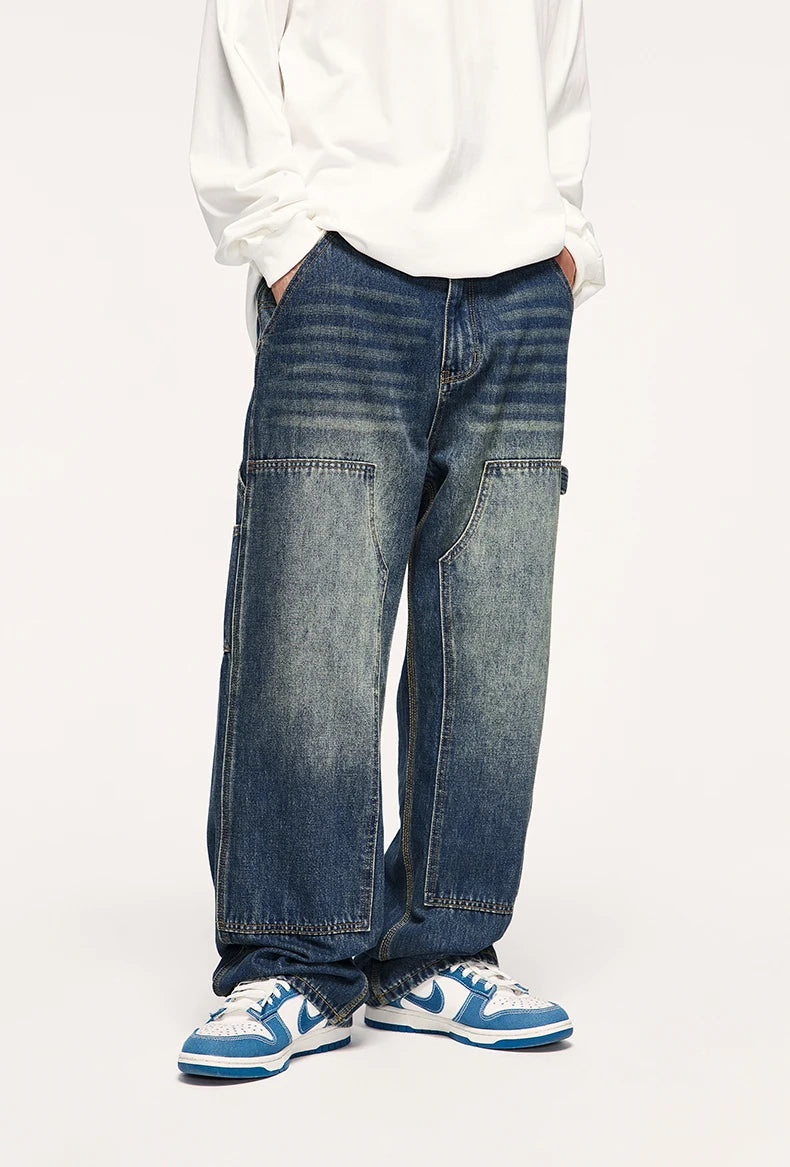 Retro Waschungsjeans mit weitem Bein