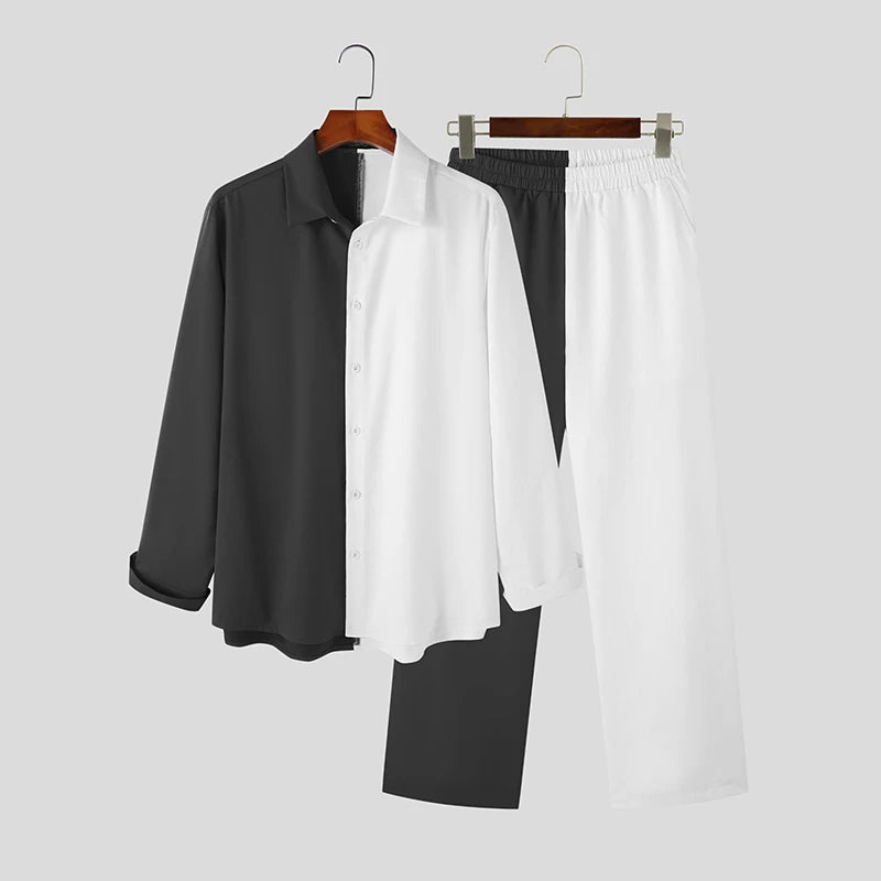 Revers Langarmshirt mit Knöpfen und Hose