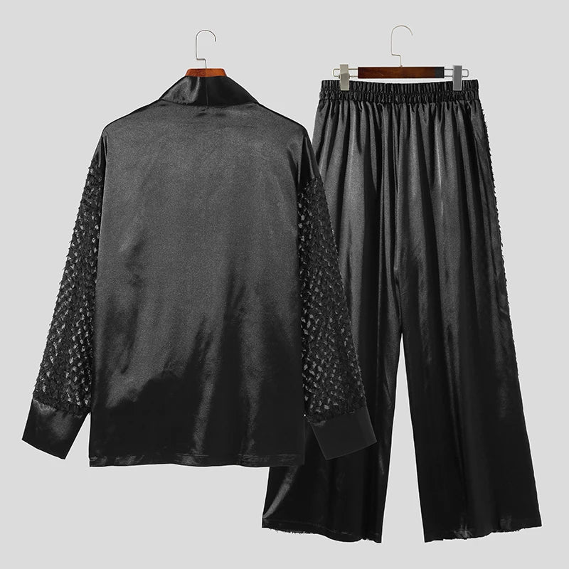 Texturiertes lockeres schwarzes Shirt mit Hose