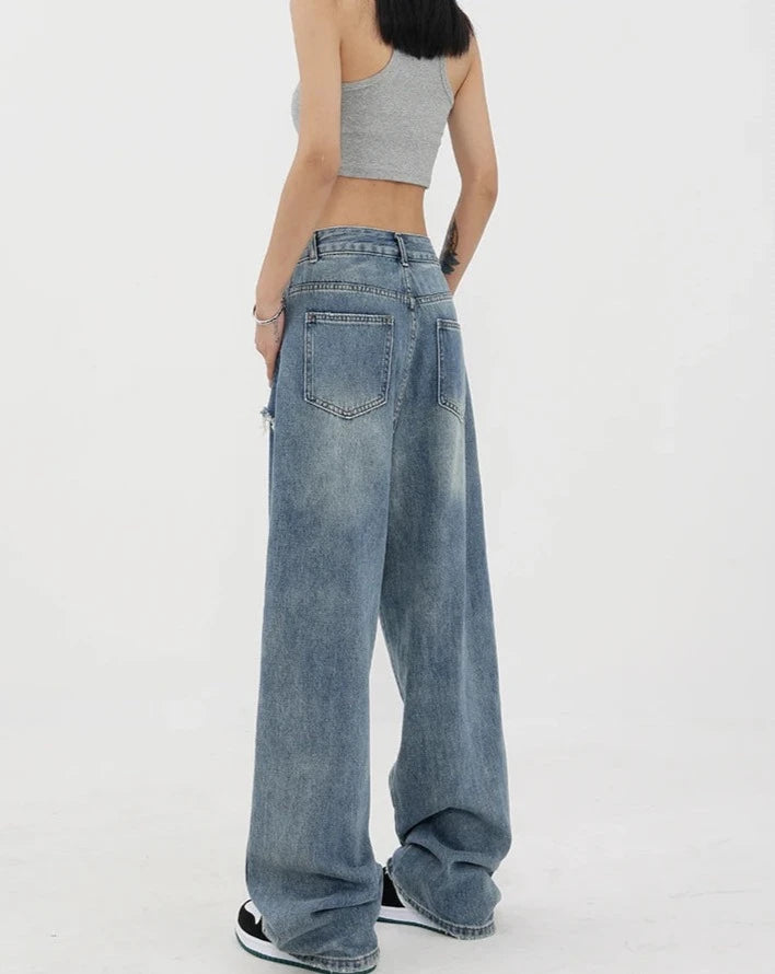 Vintage Jeans mit hoher Taille und geradem Bein