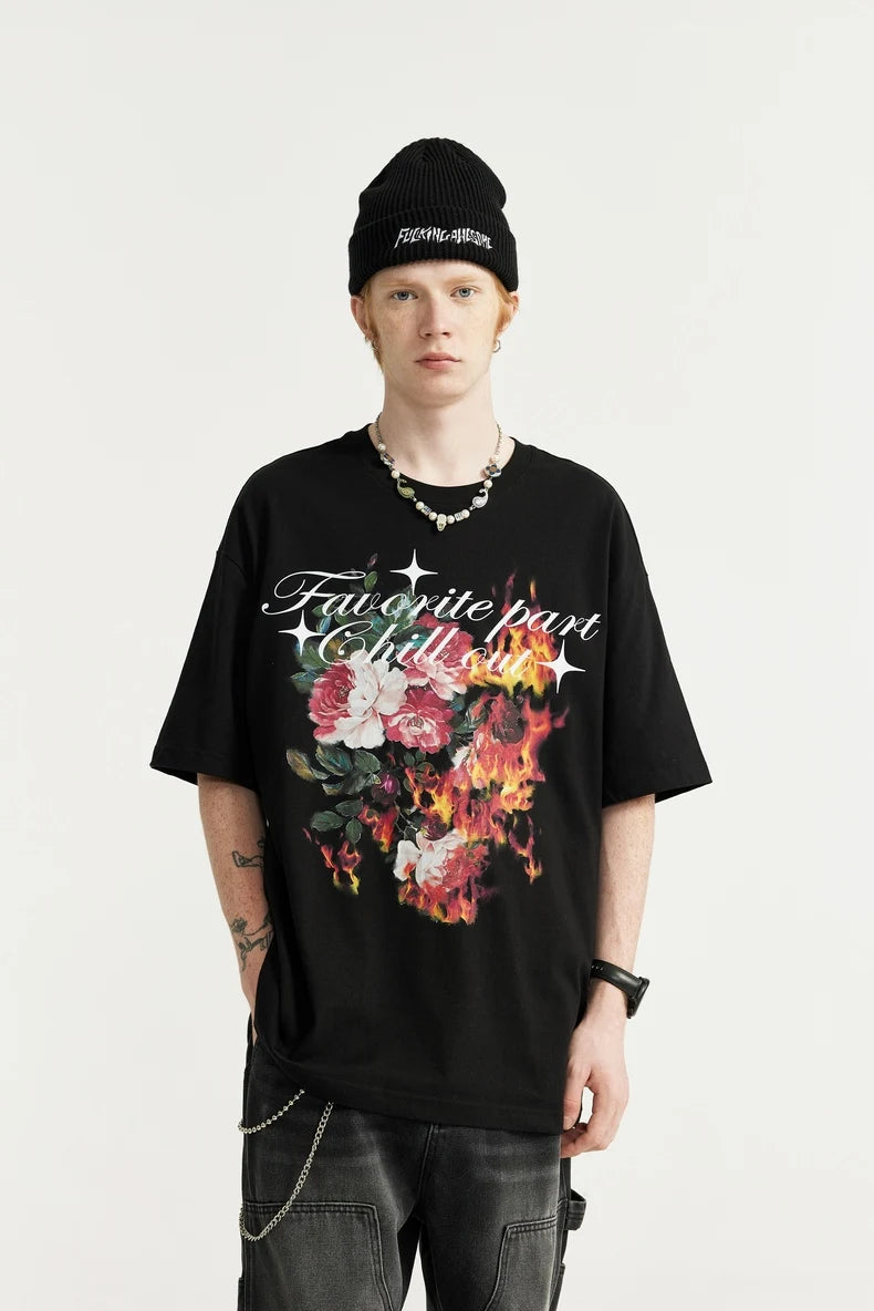 T-Shirt mit Flame Blumenmuster