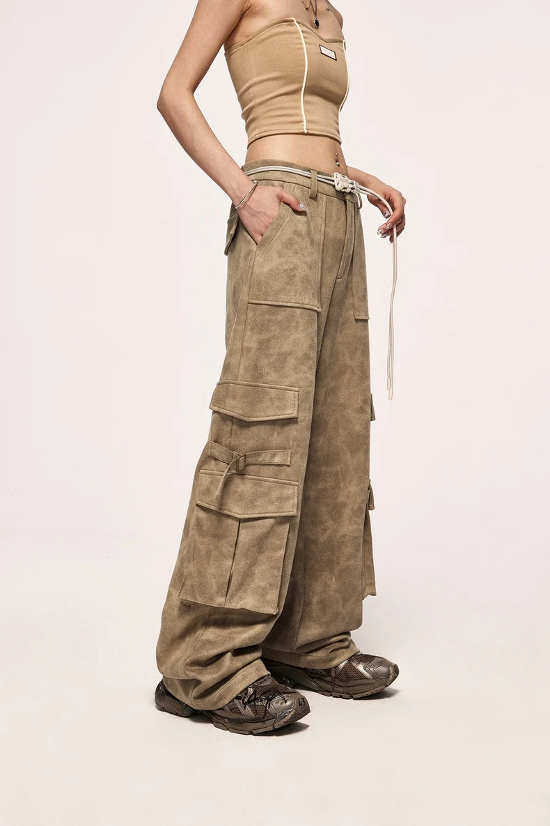 Vintage Used Look Cargohose aus Wildleder