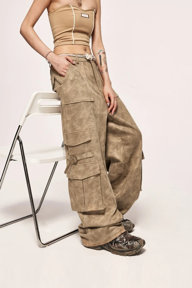 Vintage Used Look Cargohose aus Wildleder