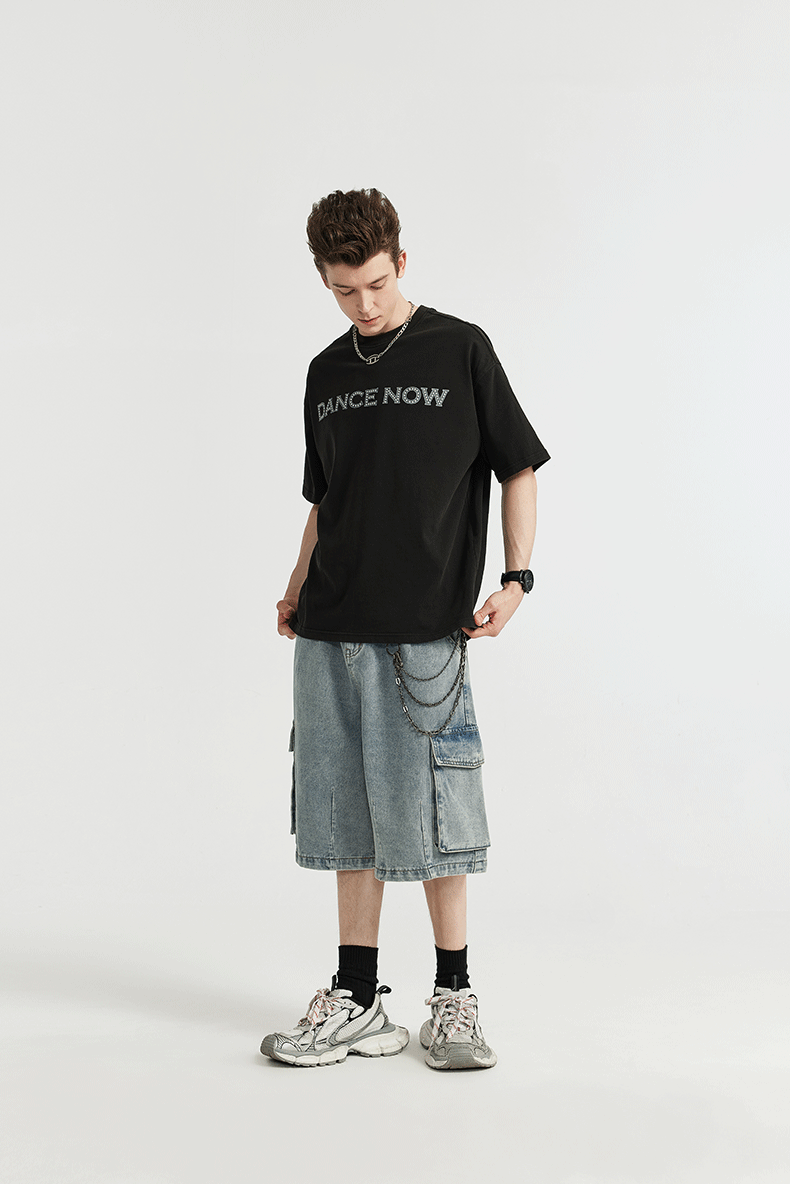 Gewaschene Cargo Jeansshorts mit weitem Bein