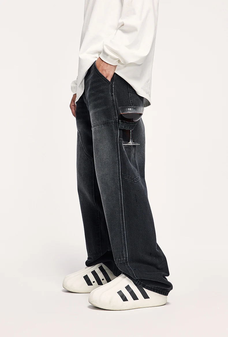 Retro Waschungsjeans mit weitem Bein