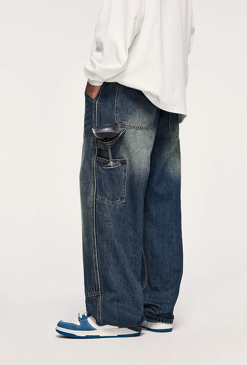 Retro Waschungsjeans mit weitem Bein