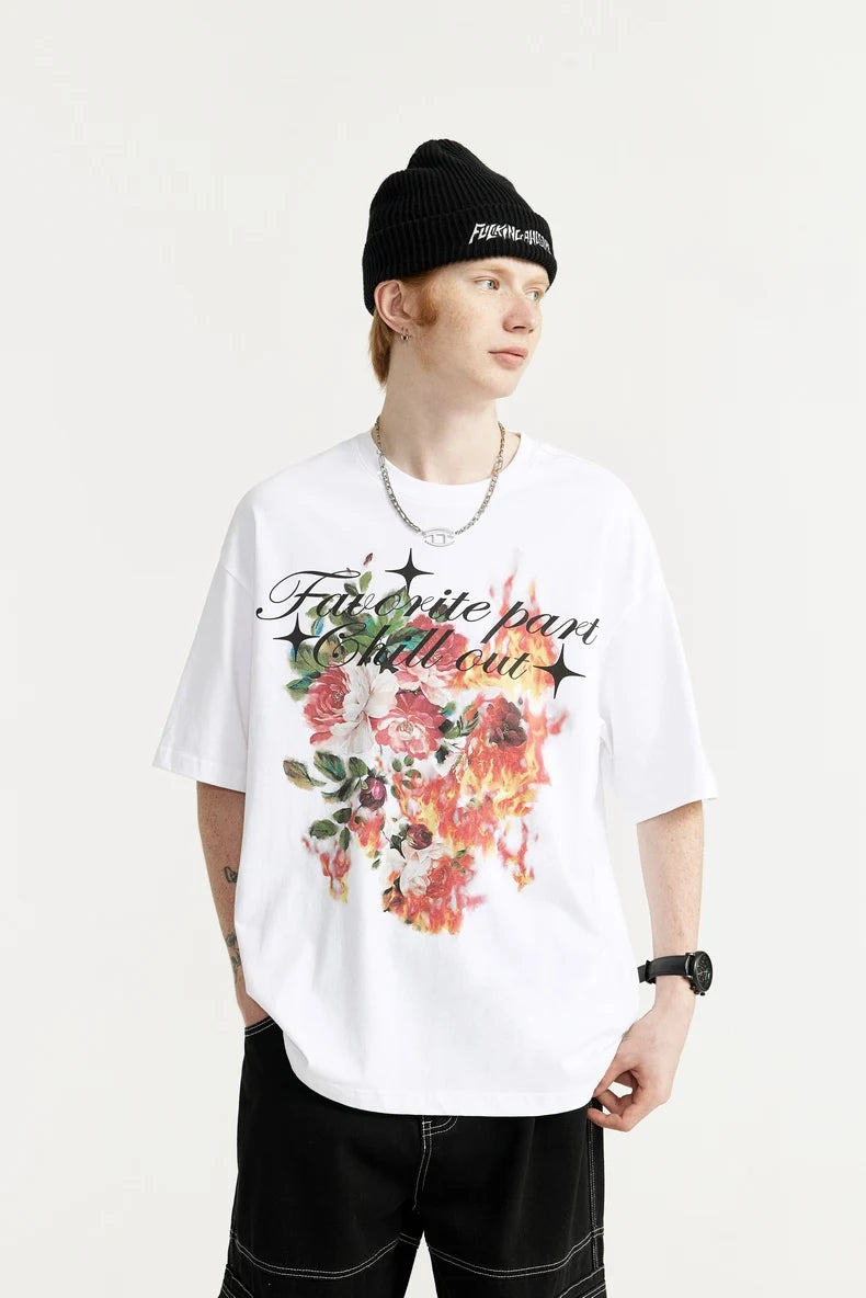 T-Shirt mit Flame Blumenmuster