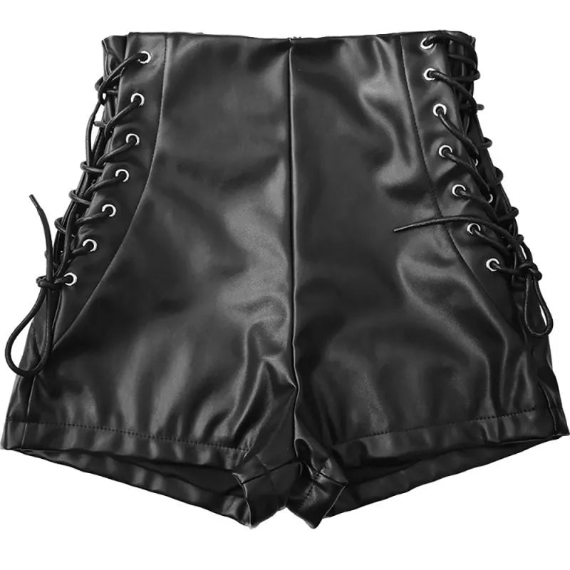 Dehnbare schwarze Ledershorts