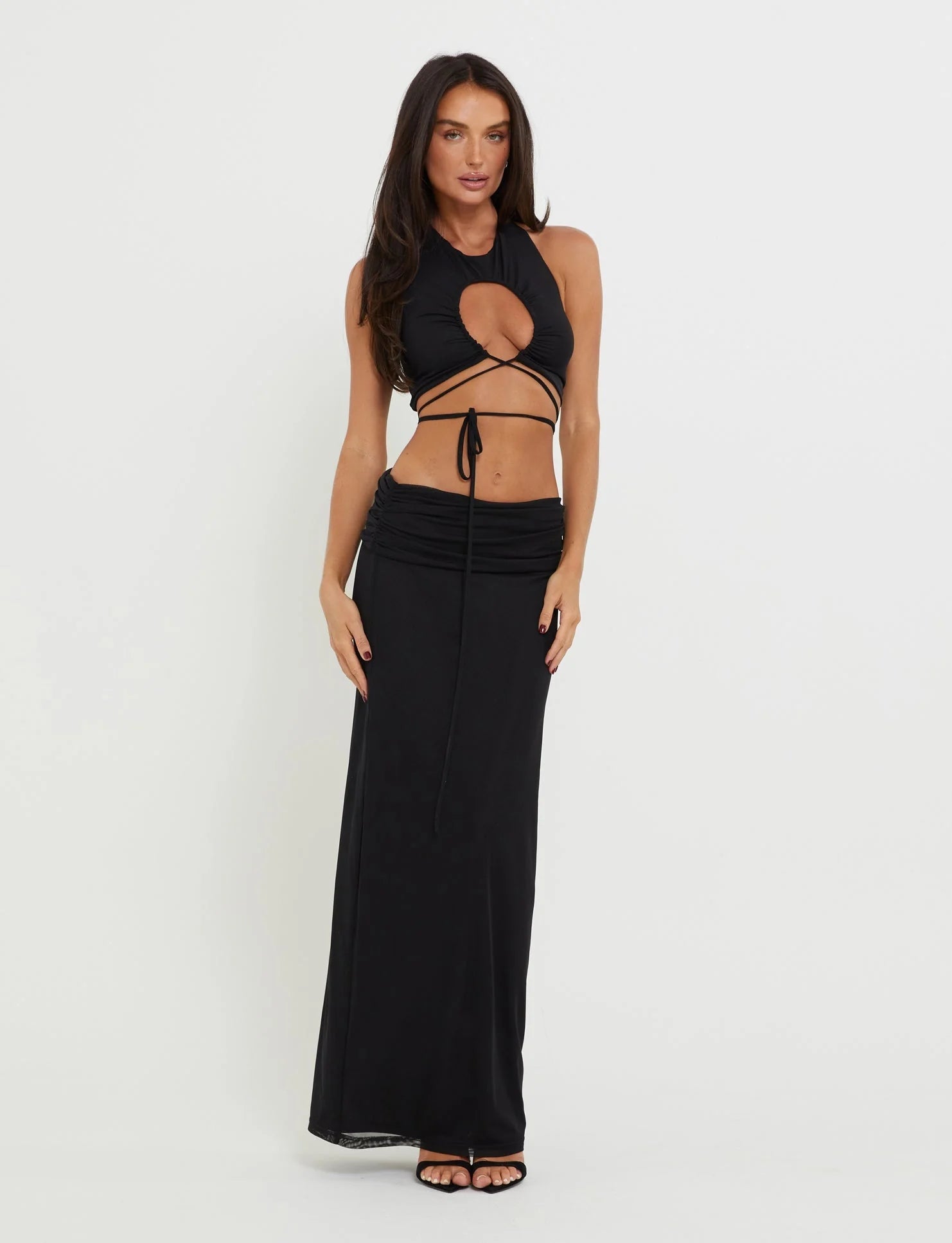 Maxirock mit Cut-out vorne, Crop-Top-Set