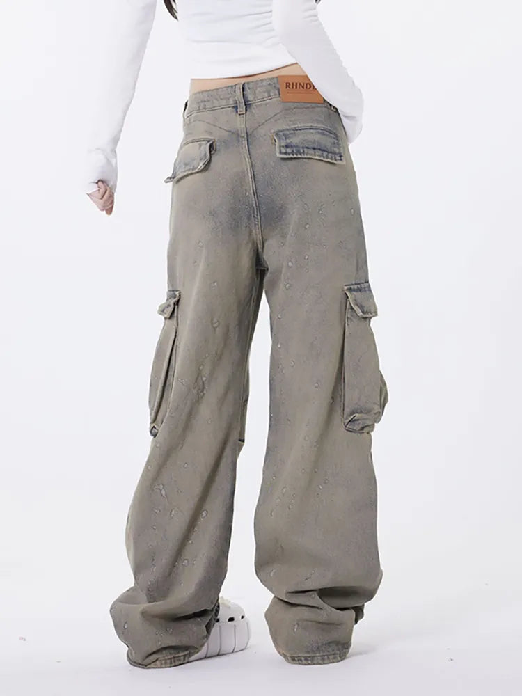 Asymmetrische gewaschene Retro Jeans