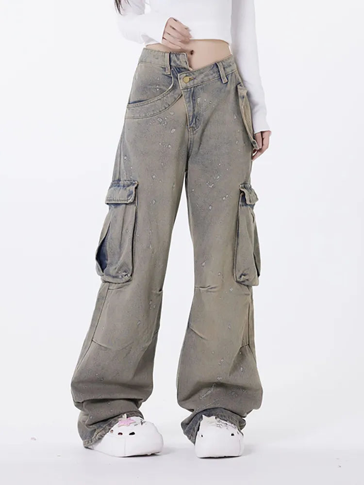 Asymmetrische gewaschene Retro Jeans