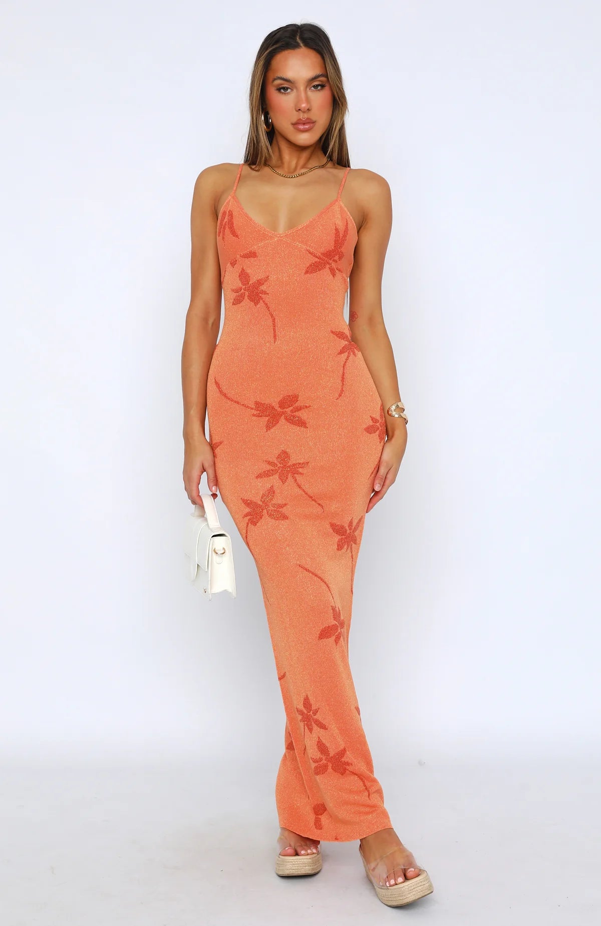 Geblümtes Sommer-Maxikleid in Orange