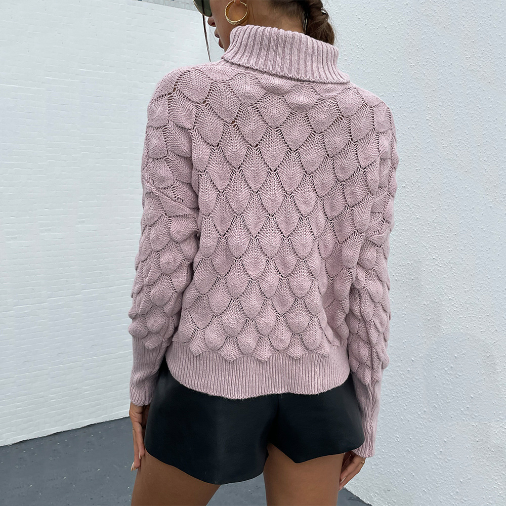 Gestrickter Rollkragenpullover in Rosa