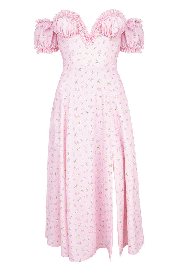 Trägerloses Midi Sommerkleid mit Blumenmuster