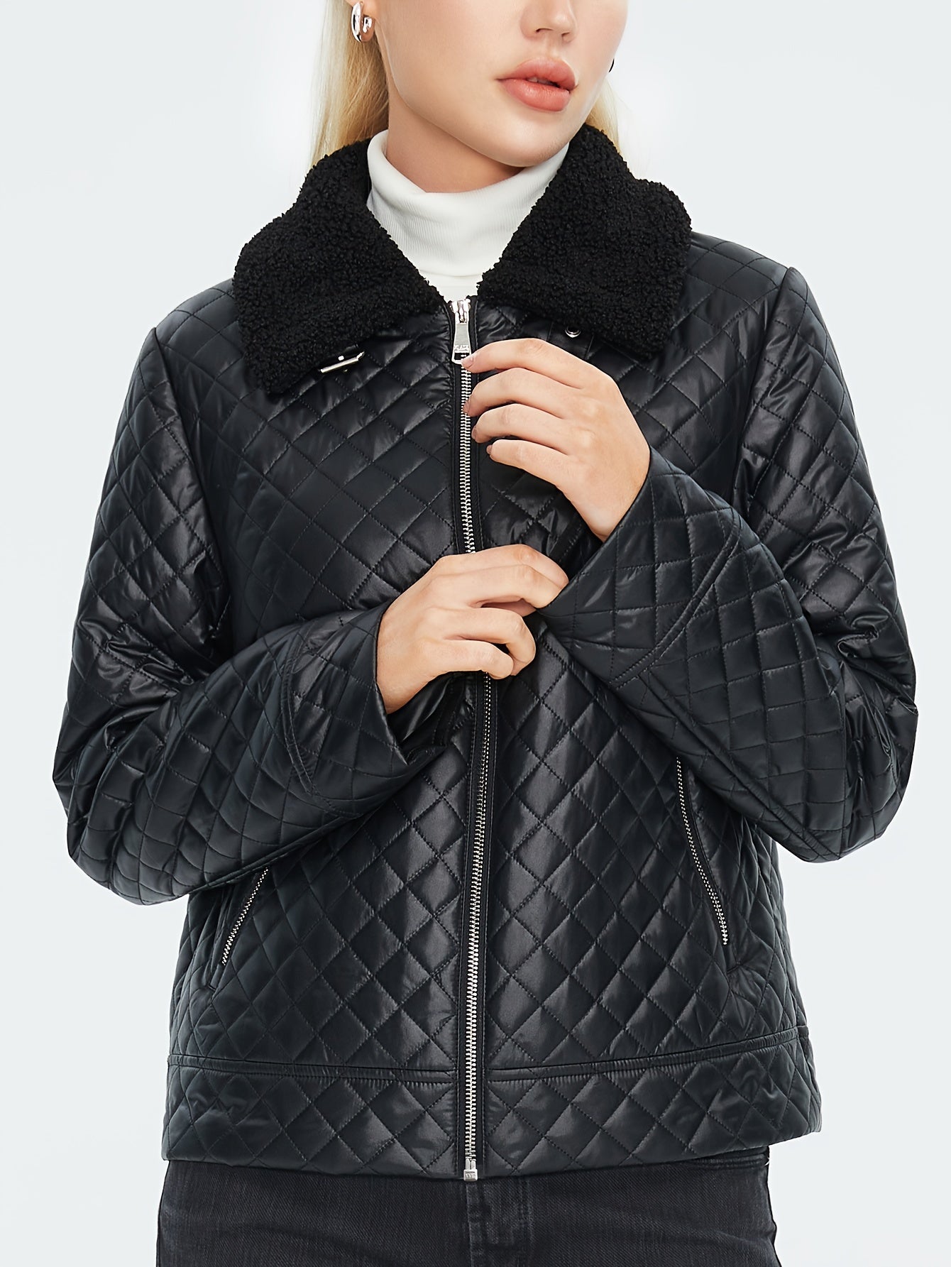 Wattierte Fuzzy Jacke mit Argyle Muster