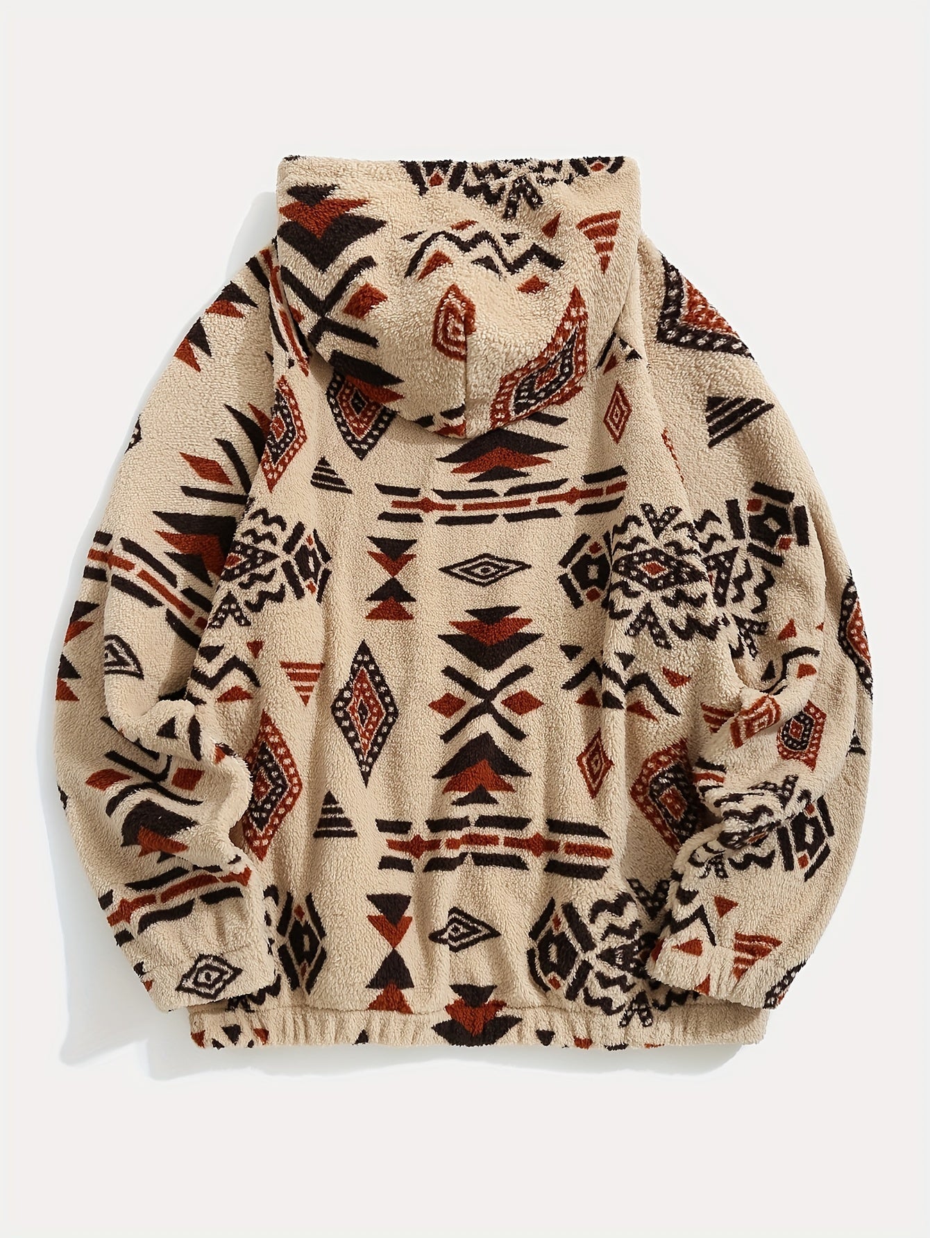 Flauschiger Kapuzenpullover mit Kordelzug im Ethno Azteken Print