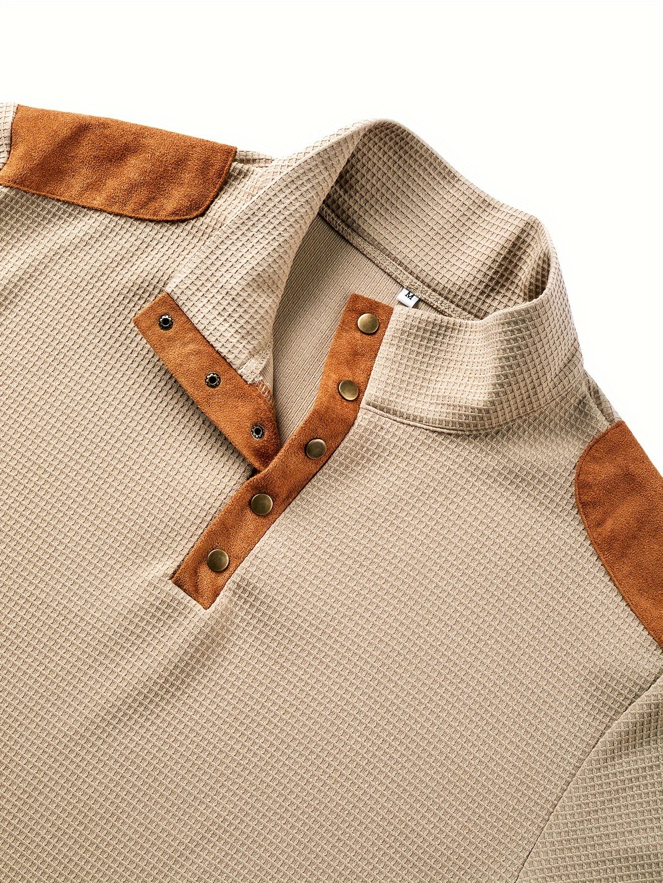 Henley Hemd in Beige mit langen Ärmeln und Stehkragen