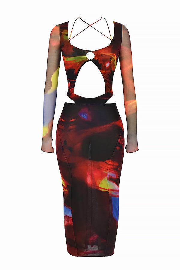 Midikleid mit Print und Ausschnitt