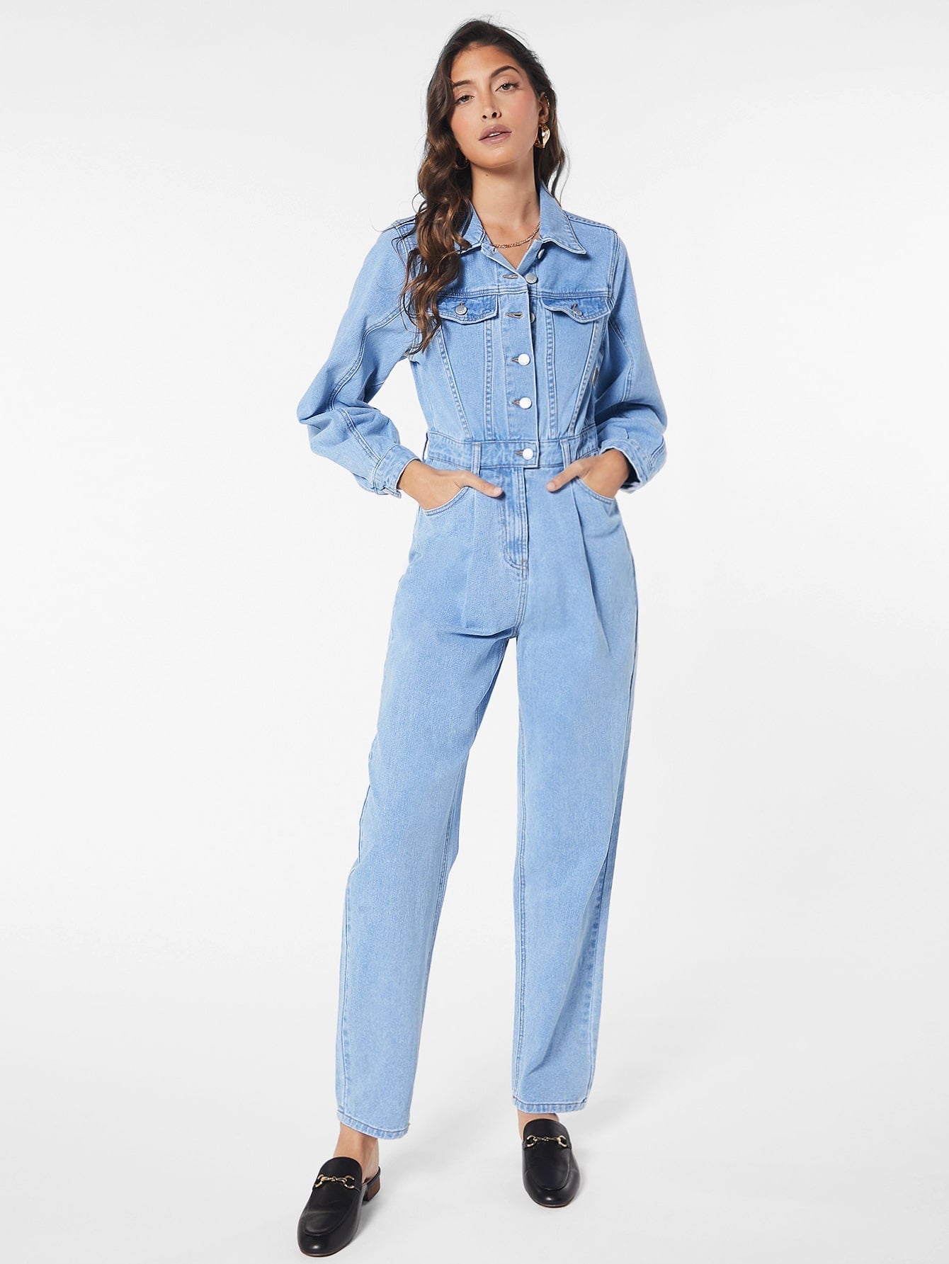 Blues Jumpsuit mit Pattentasche mit Knopf vorne Denim