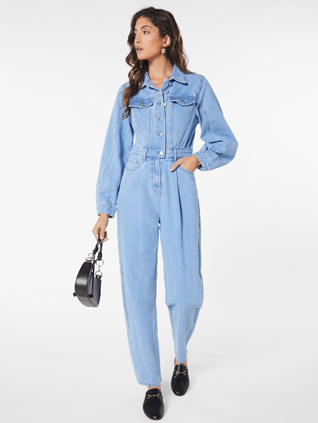 Blues Jumpsuit mit Pattentasche mit Knopf vorne Denim