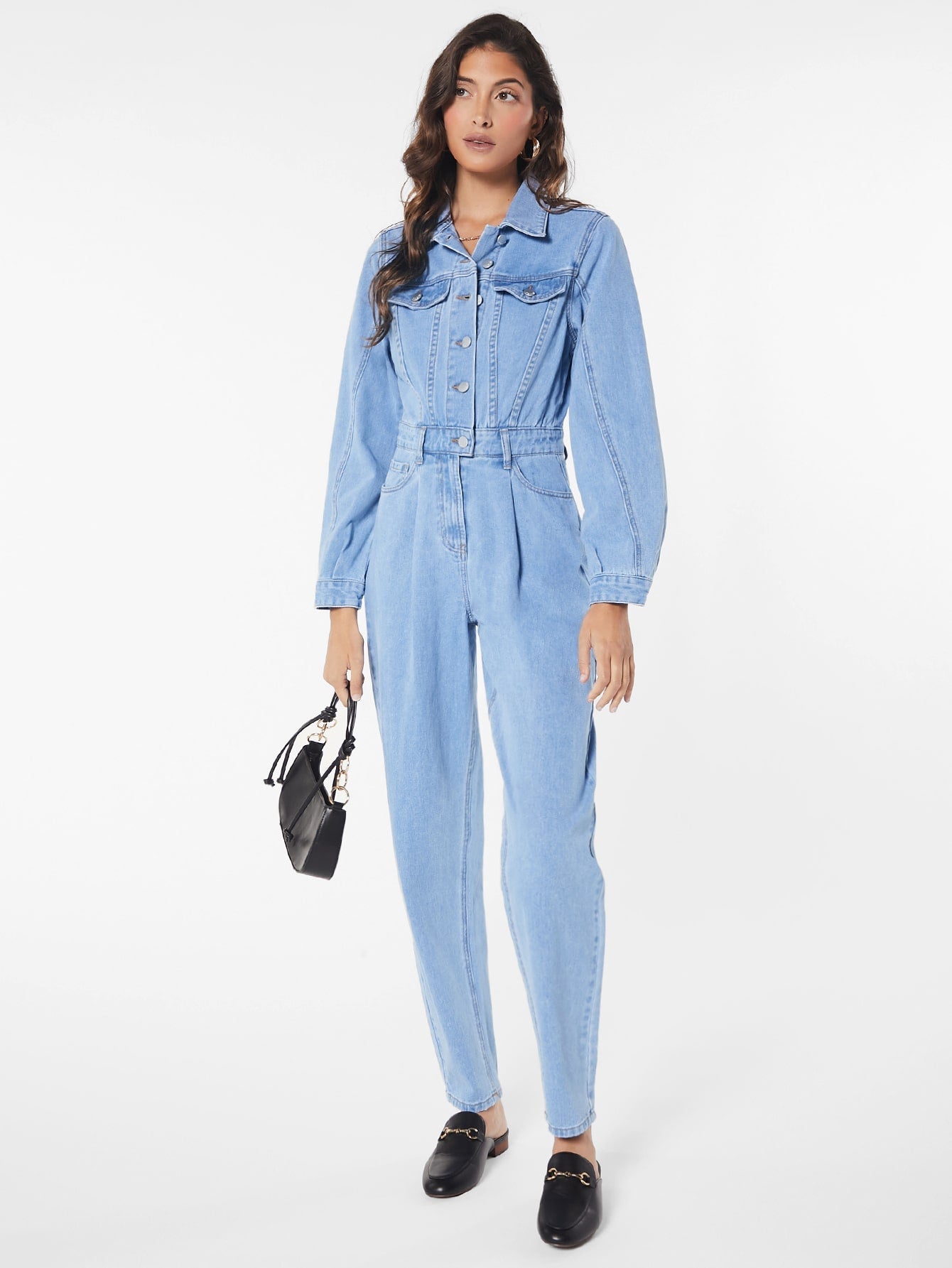 Blues Jumpsuit mit Pattentasche mit Knopf vorne Denim