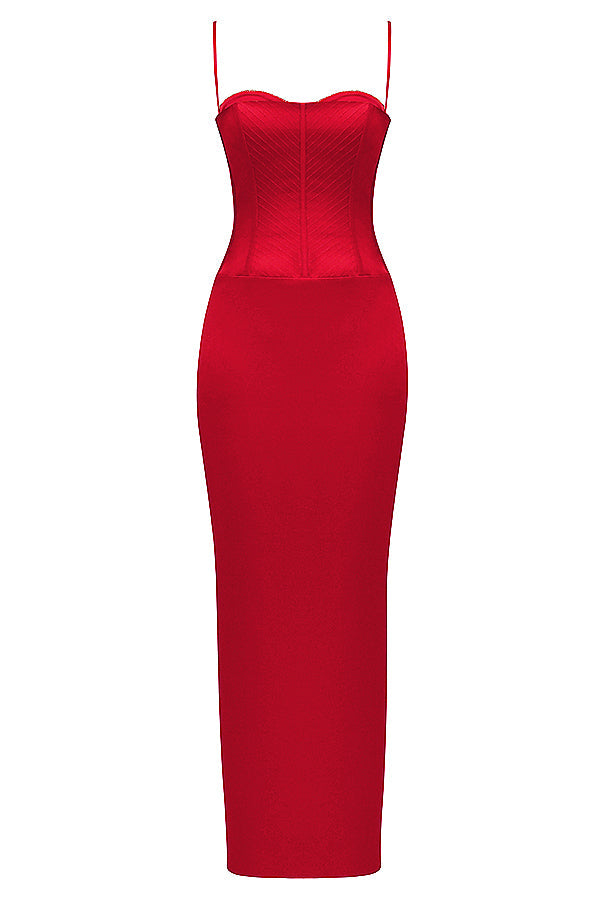 Rotes Korsett Maxikleid aus Satin