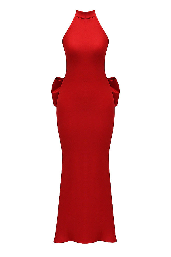 Rotes Neckholder Kleid mit Schleife