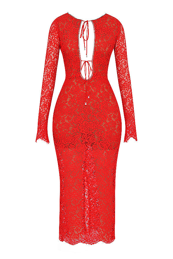 Rotes Spitzen Maxikleid