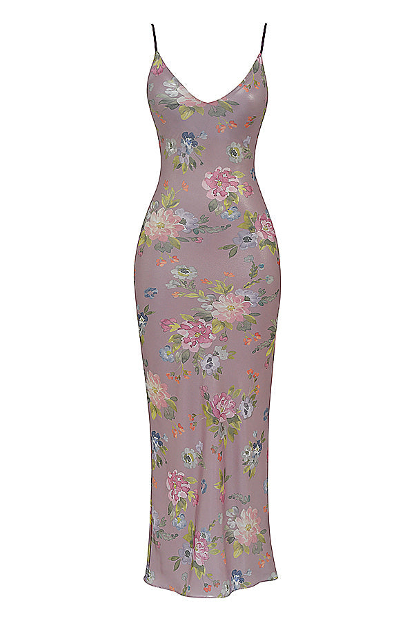 Lilafarbenes Maxikleid mit Blumen