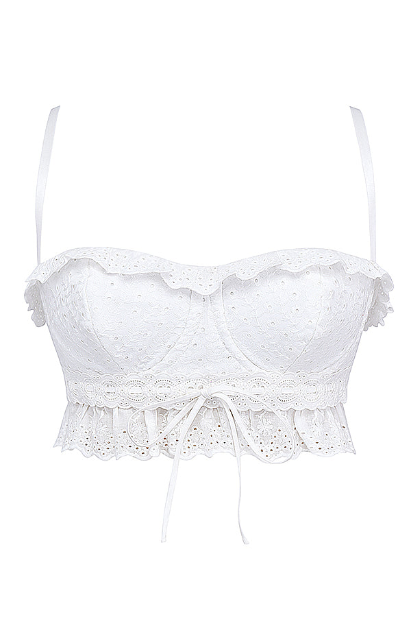 Weißes Bralette Oberteil mit englischer Stickerei und Hose