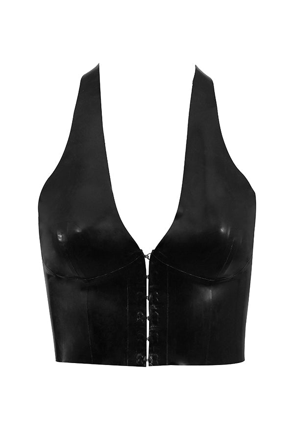 Schwarzes Neckholder Top aus Latex