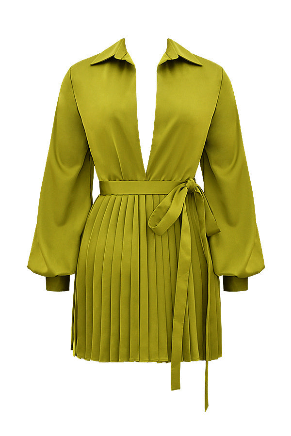 Chartreuse Plissee Hemdkleid