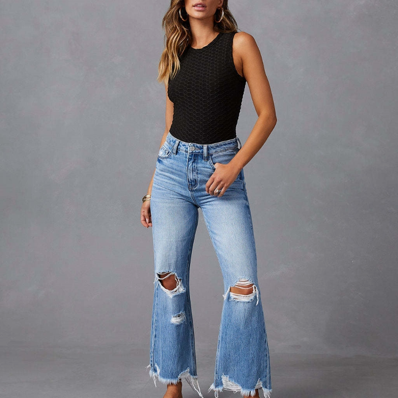 Jeans mit hoher Taille und Löchern für Damen