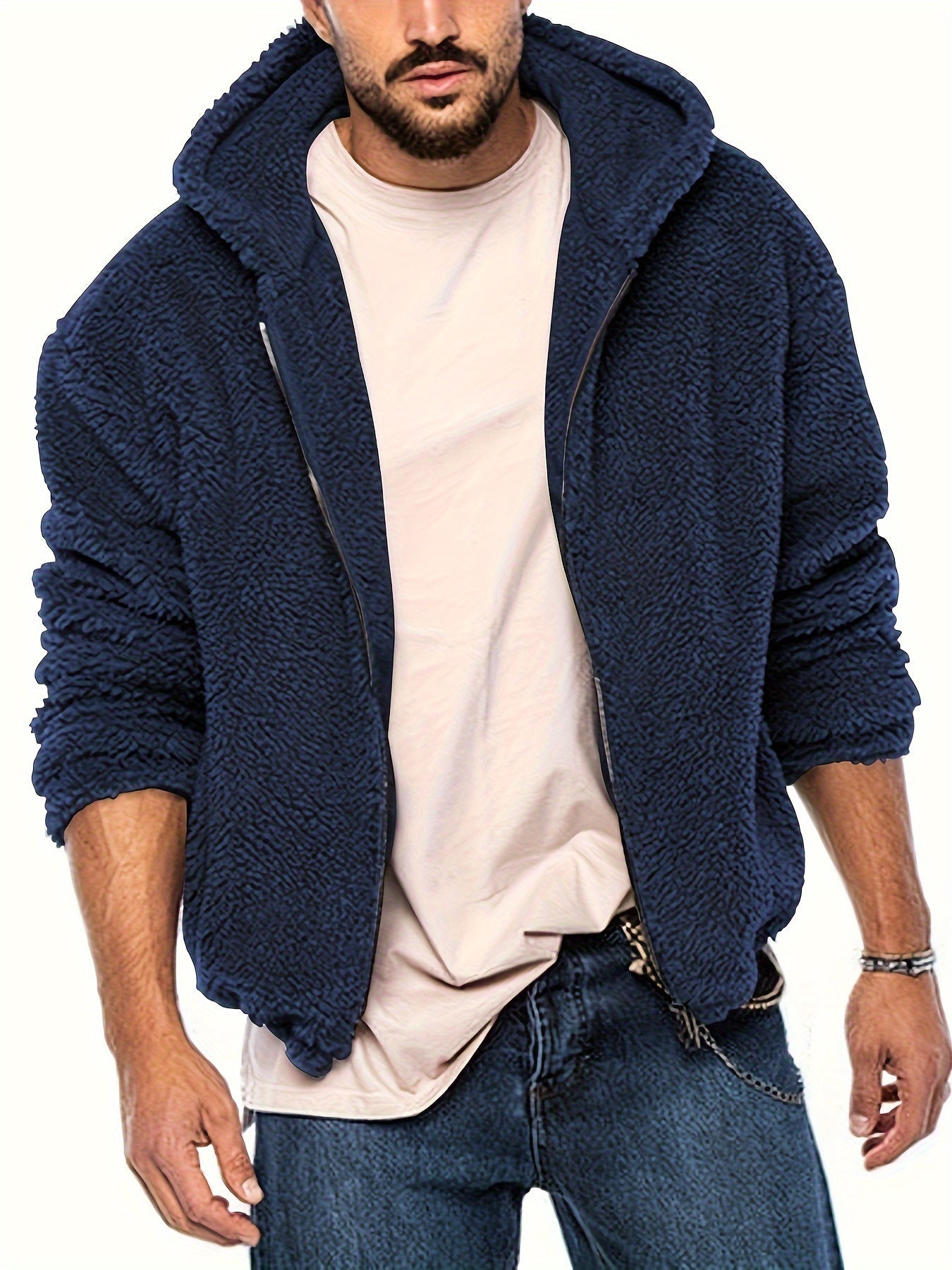 Flauschiger Herren Kapuzenpullover mit Baumwollmischung und Sherpa Futter