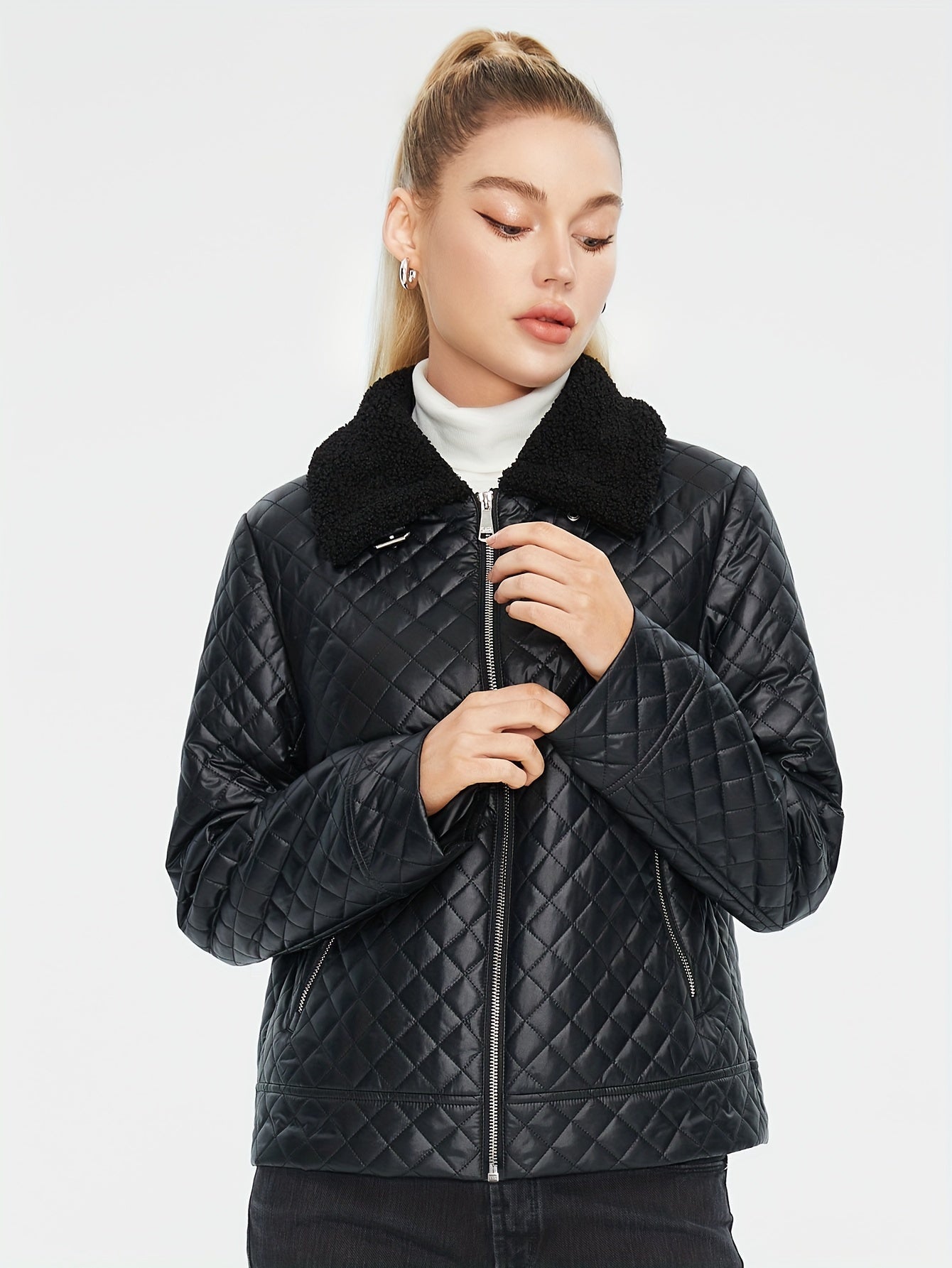 Wattierte Fuzzy Jacke mit Argyle Muster