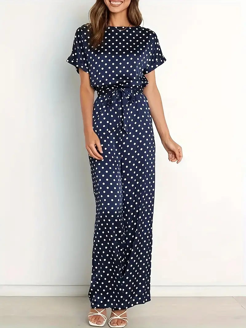 Eleganter Marineblauer Dot Jumpsuit