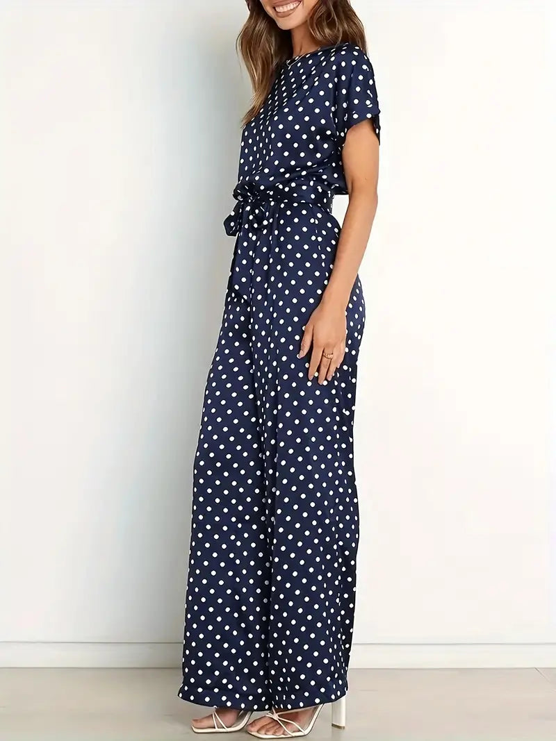 Eleganter Marineblauer Dot Jumpsuit