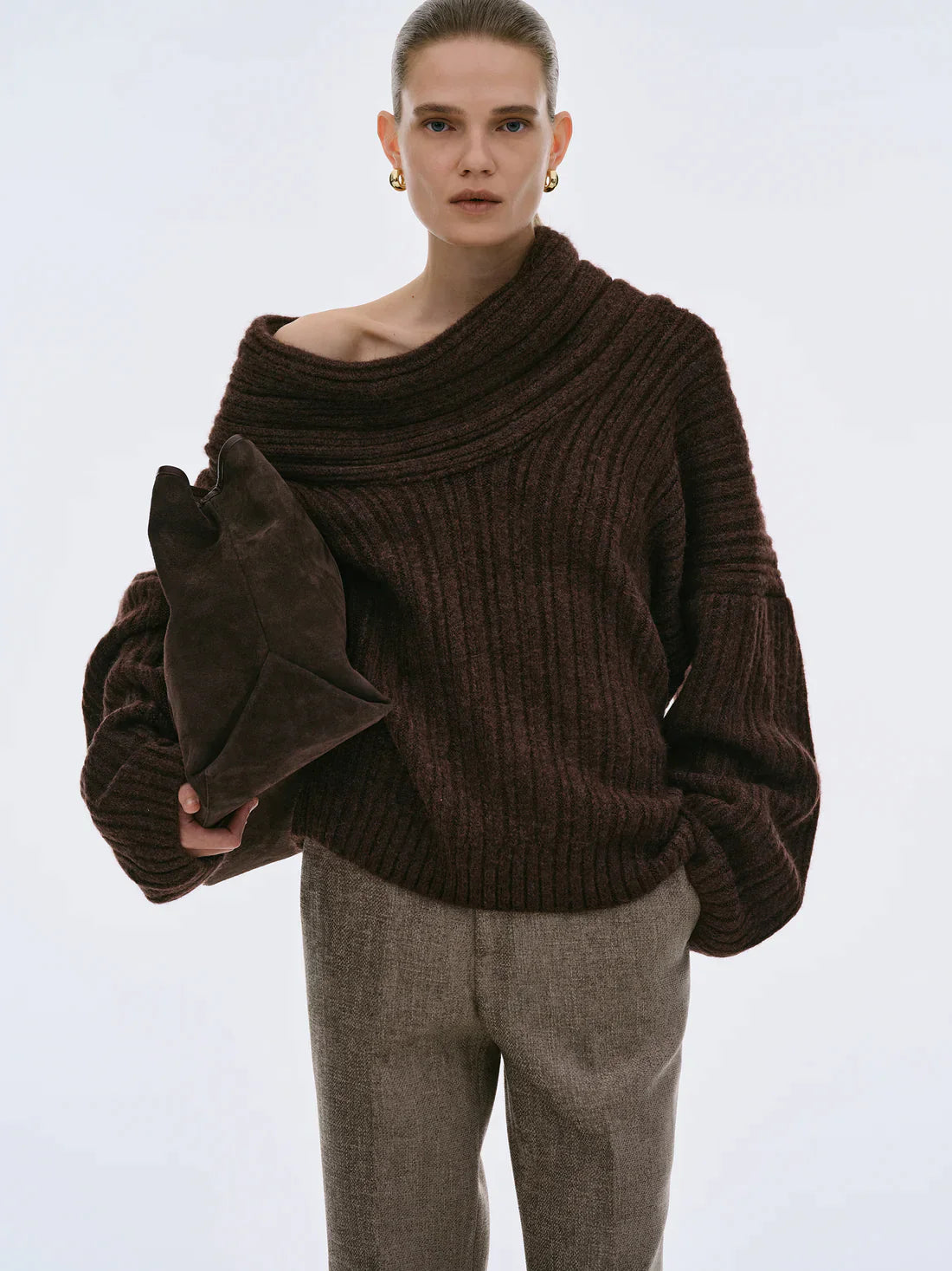 Übergroßer High Roll Strickpullover