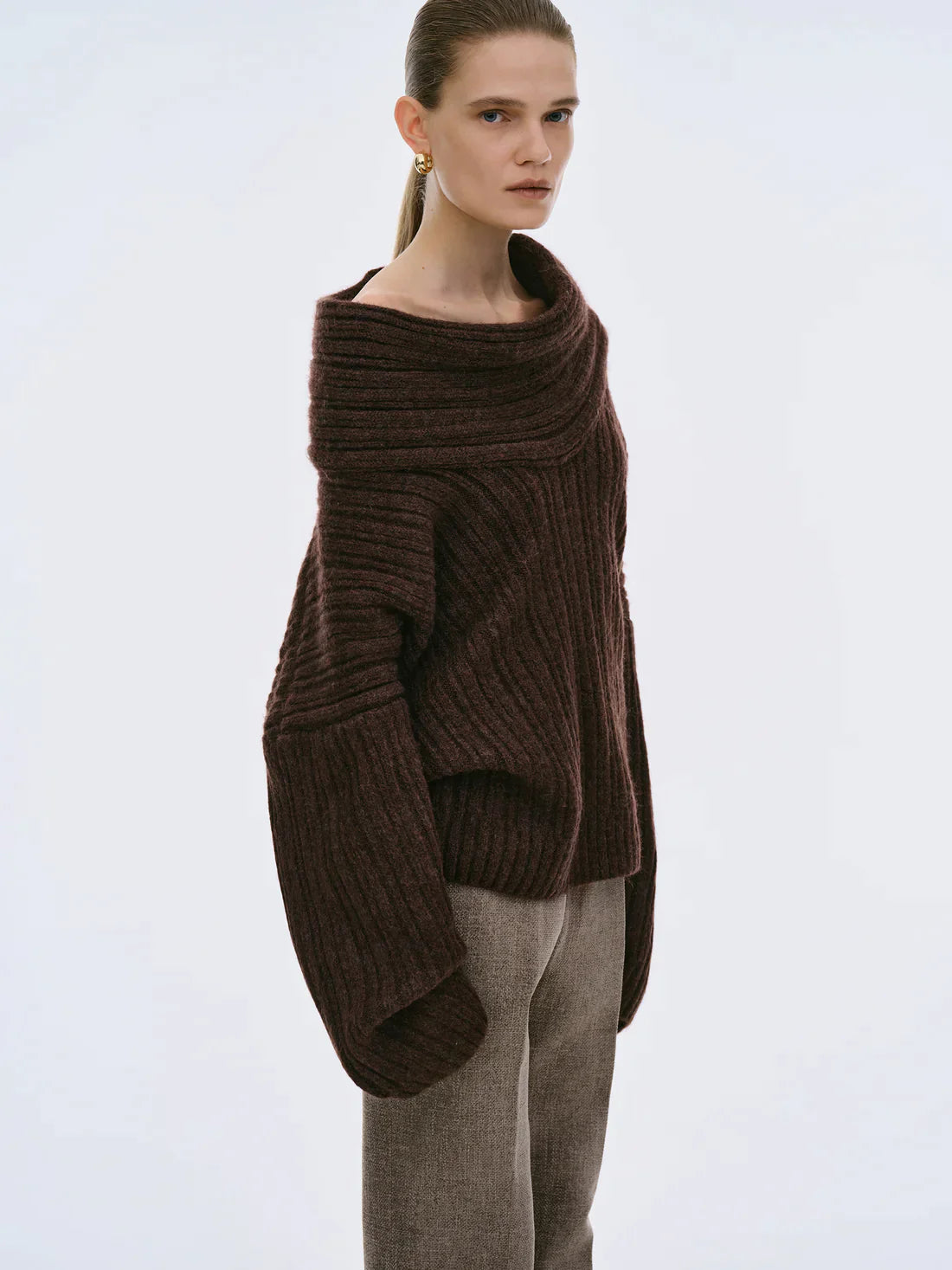 Übergroßer High Roll Strickpullover