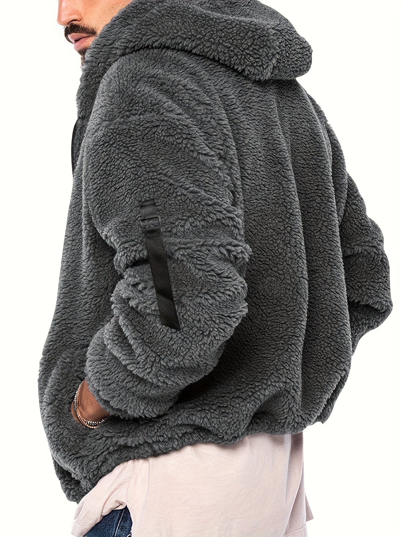 Flauschiger Herren Kapuzenpullover mit Baumwollmischung und Sherpa Futter