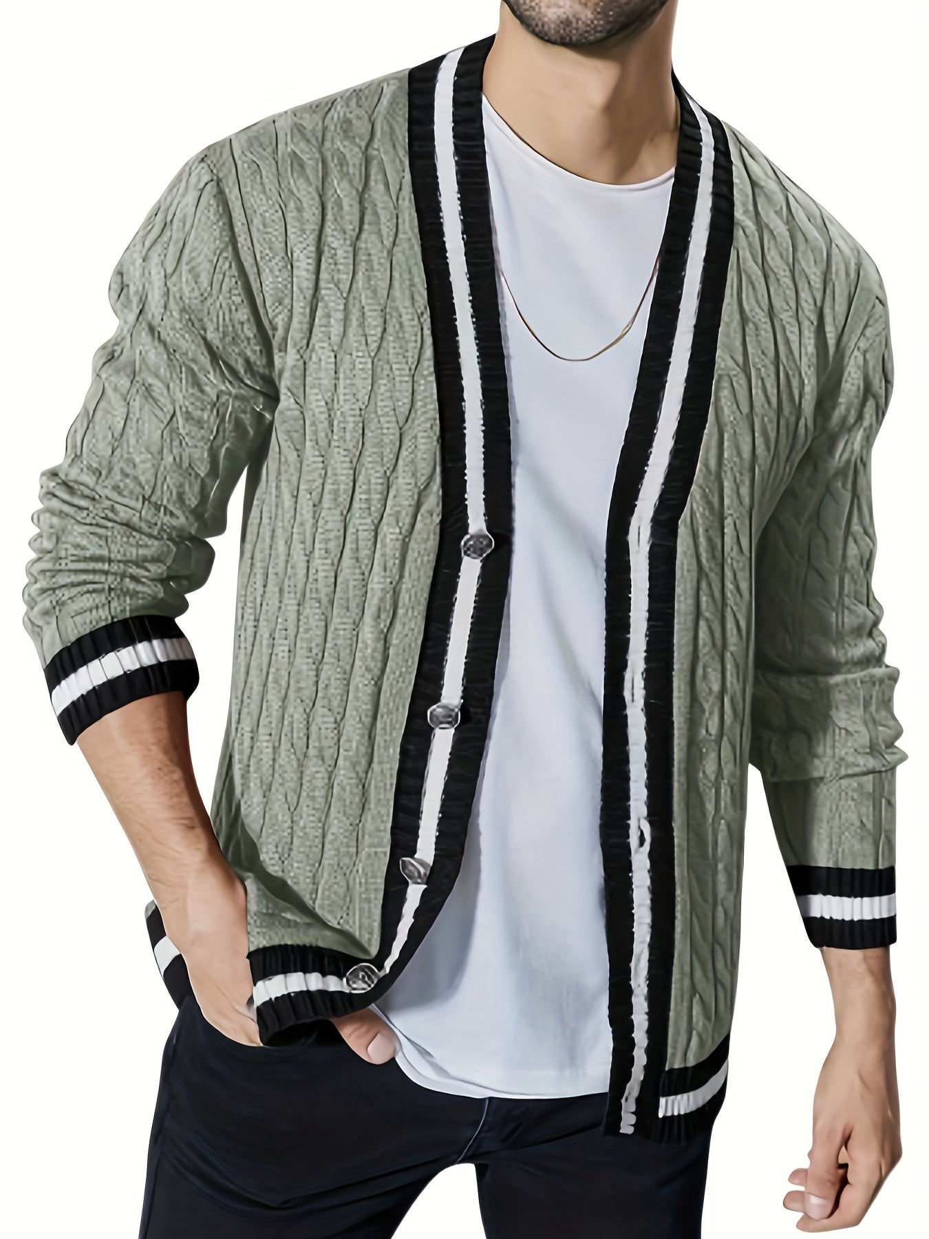 Eleganter grüner Strickjacke für Herren