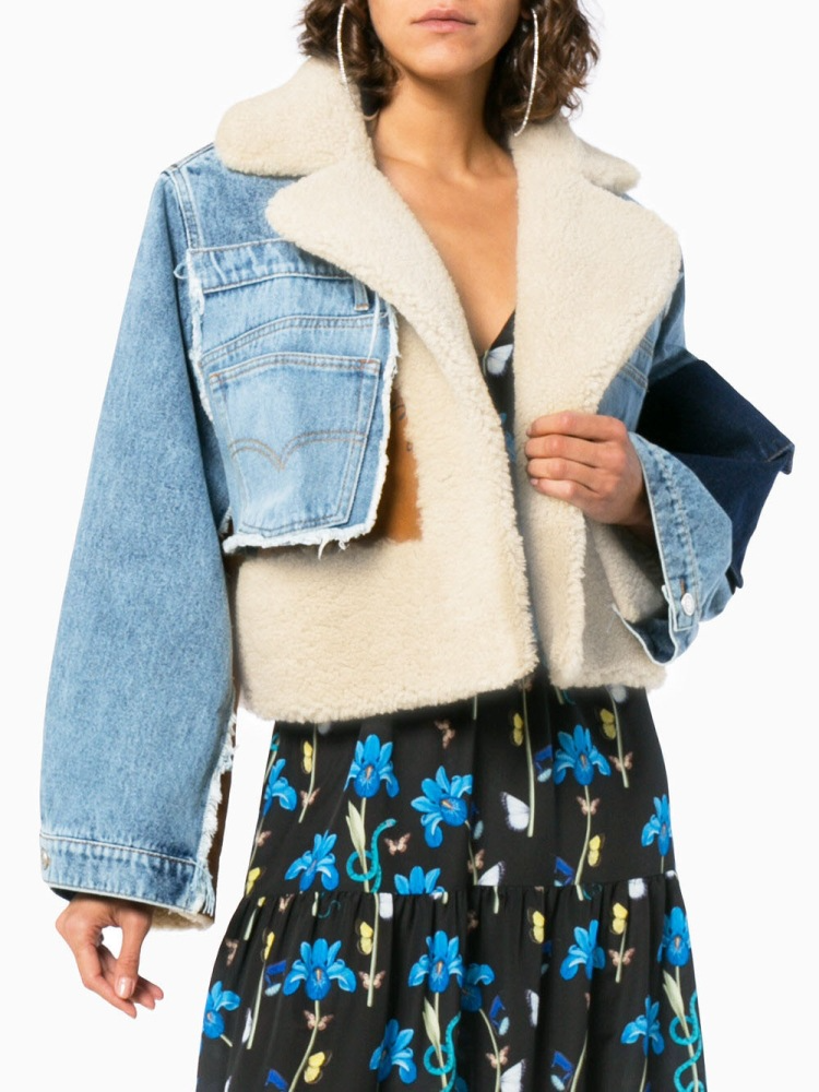 Plüschjacke mit Denim Nähten